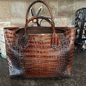 Claudia Firenze Croc-Embossed Leather Tote Bag - Dark Brown -Brand New